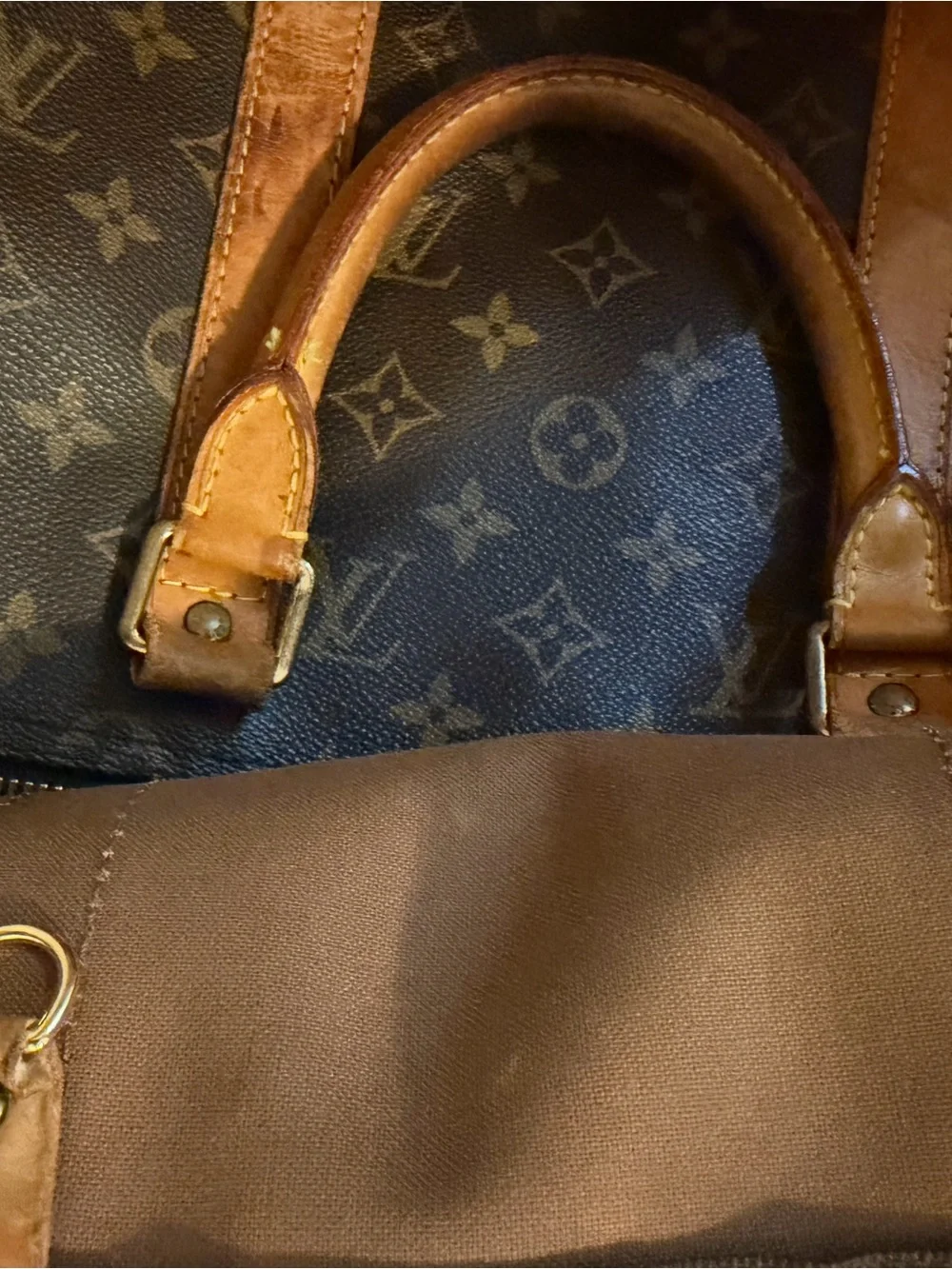 Louis Vuitton Brown Monogram Canvas Duffel with Tan Leather Handles
